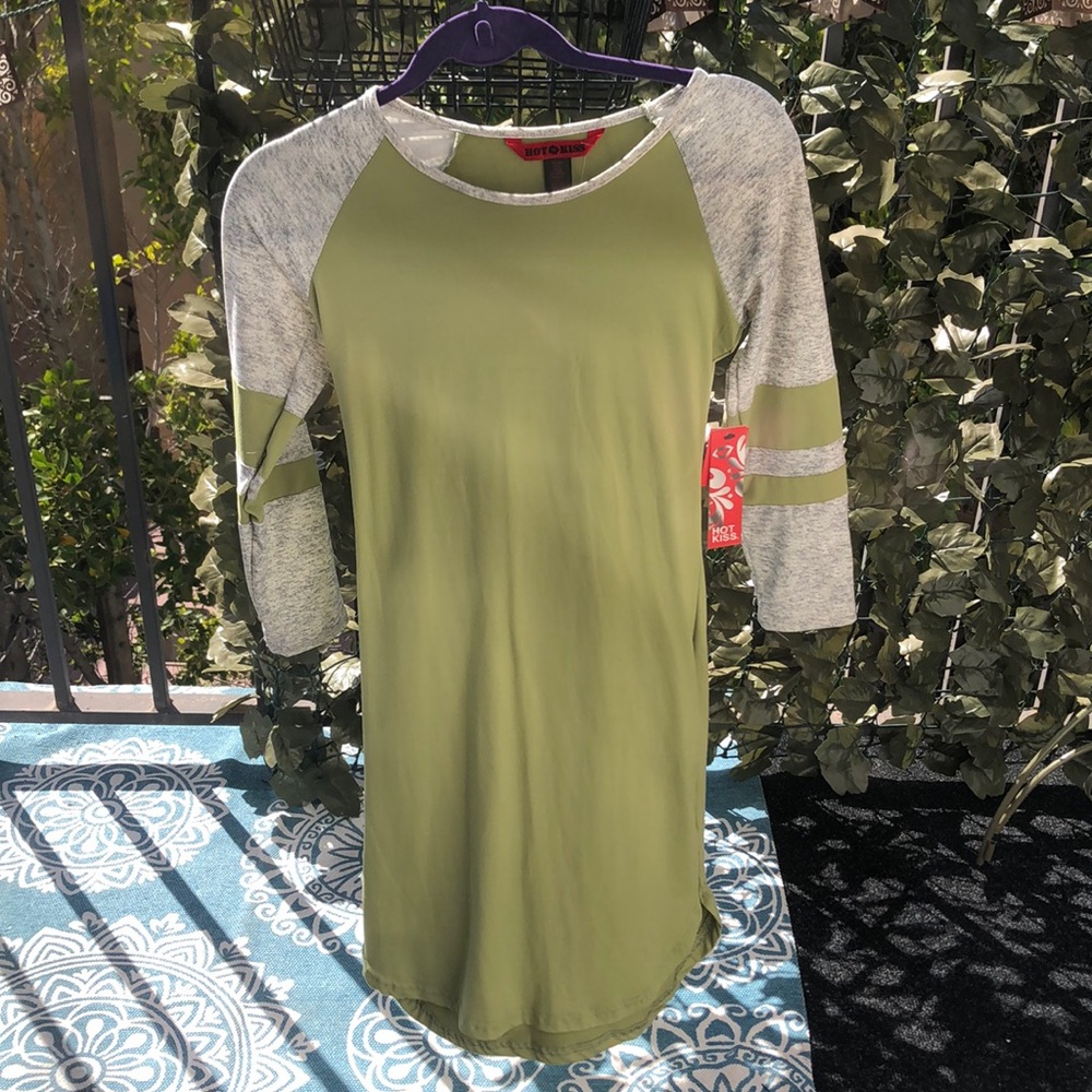 Super Soft 3/4 Sleeve Baseball Tee Dress in Sage